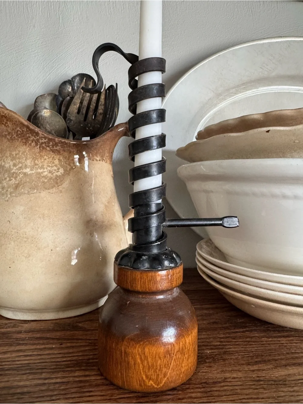 Vintage Rustic Hand-Twisted Candle Holder - Brown & Black